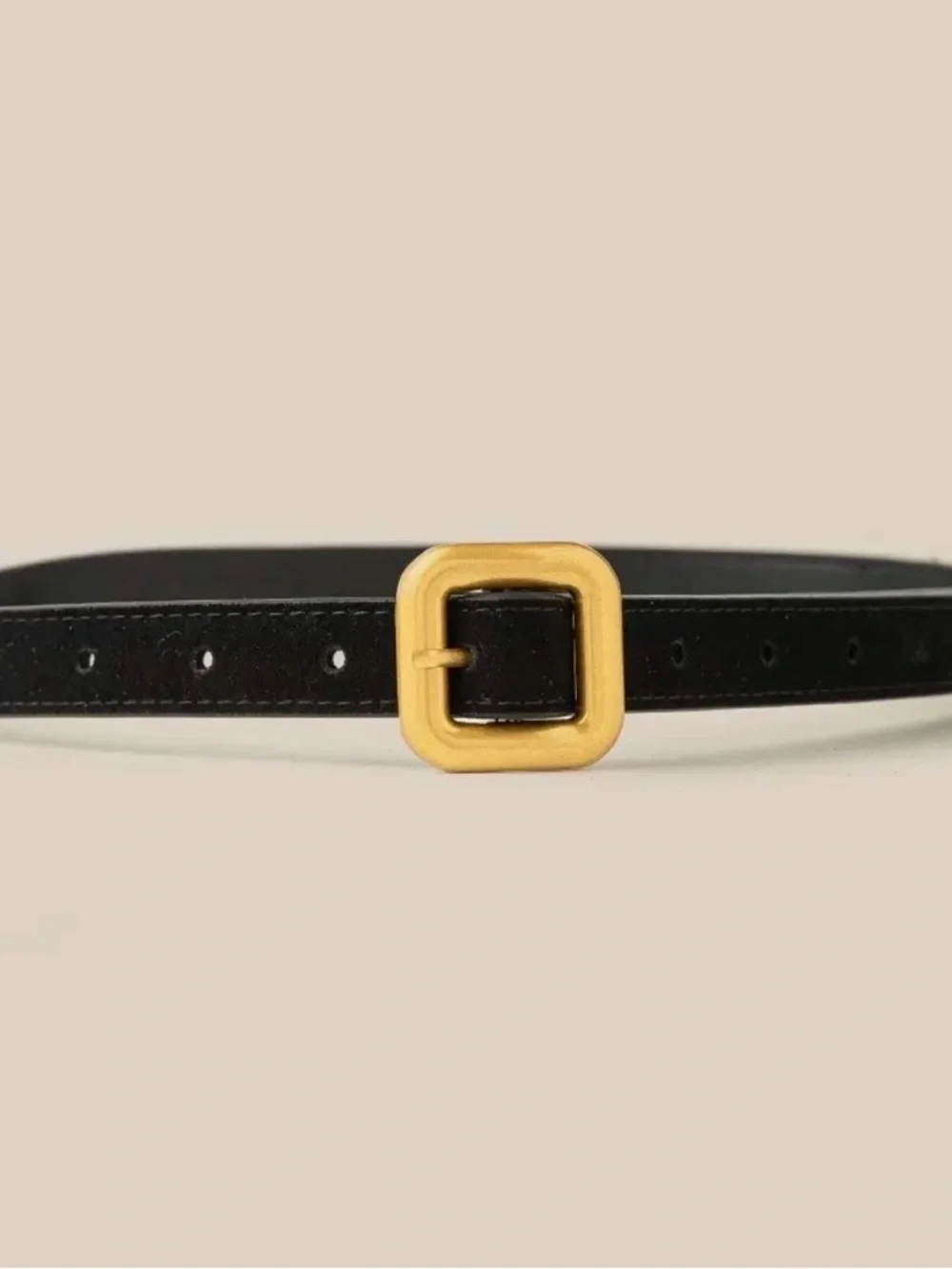 Gold Square Buckle Leather Belt
